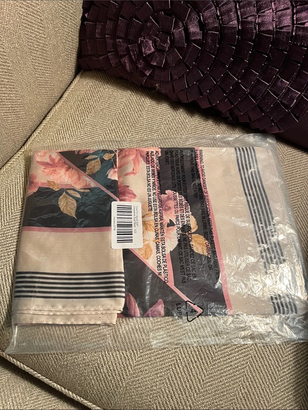 WHBM  Pink and Black Floral Square Scarf